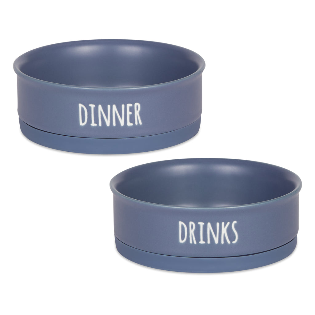 Pet Bowl Dinner And Drinks French Blue Medium 6Dx2H Set of 2