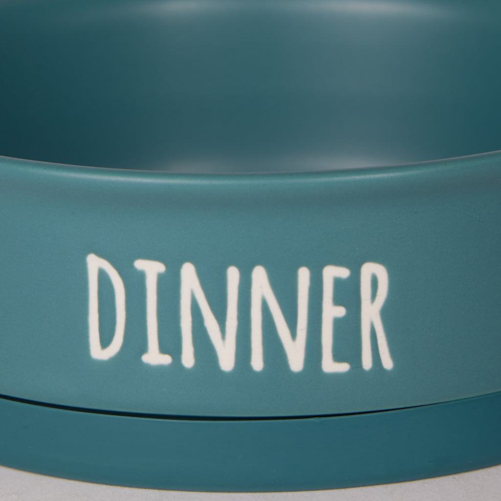 Pet Bowl Dinner And Drinks Teal Small 4.25Dx2H Set of 2
