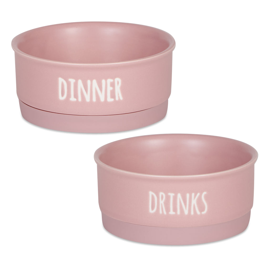 Pet Bowl Dinner And Drinks Pale Mauve Small 4.25Dx2H Set of 2