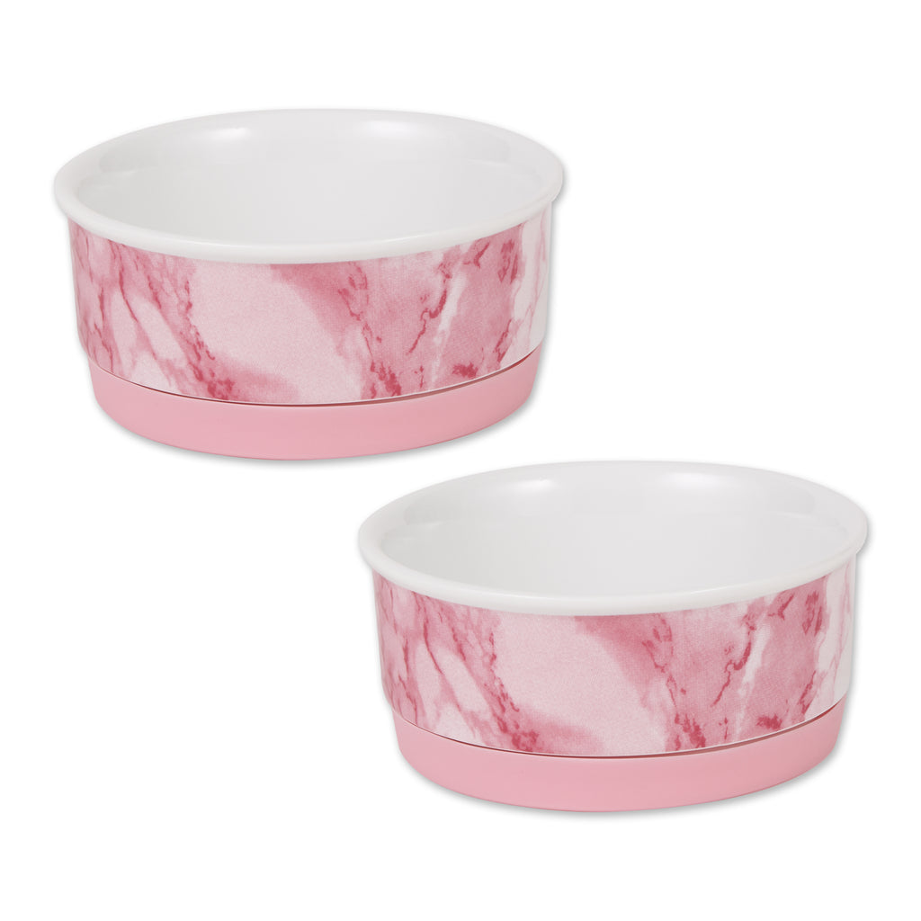 Pet Bowl Pink Marble Small 4.25Dx2H Set of 2