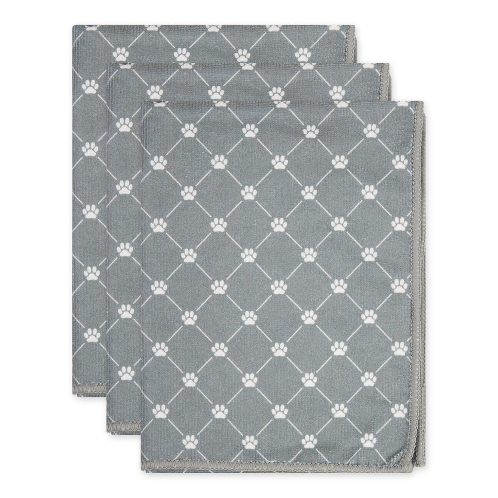 Gray Printed Trellis Paw Small Pet Towel Set of 3