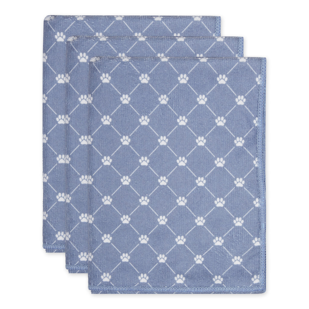 Stonewash Blue Printed Trellis Paw Small Pet Towel Set of 3