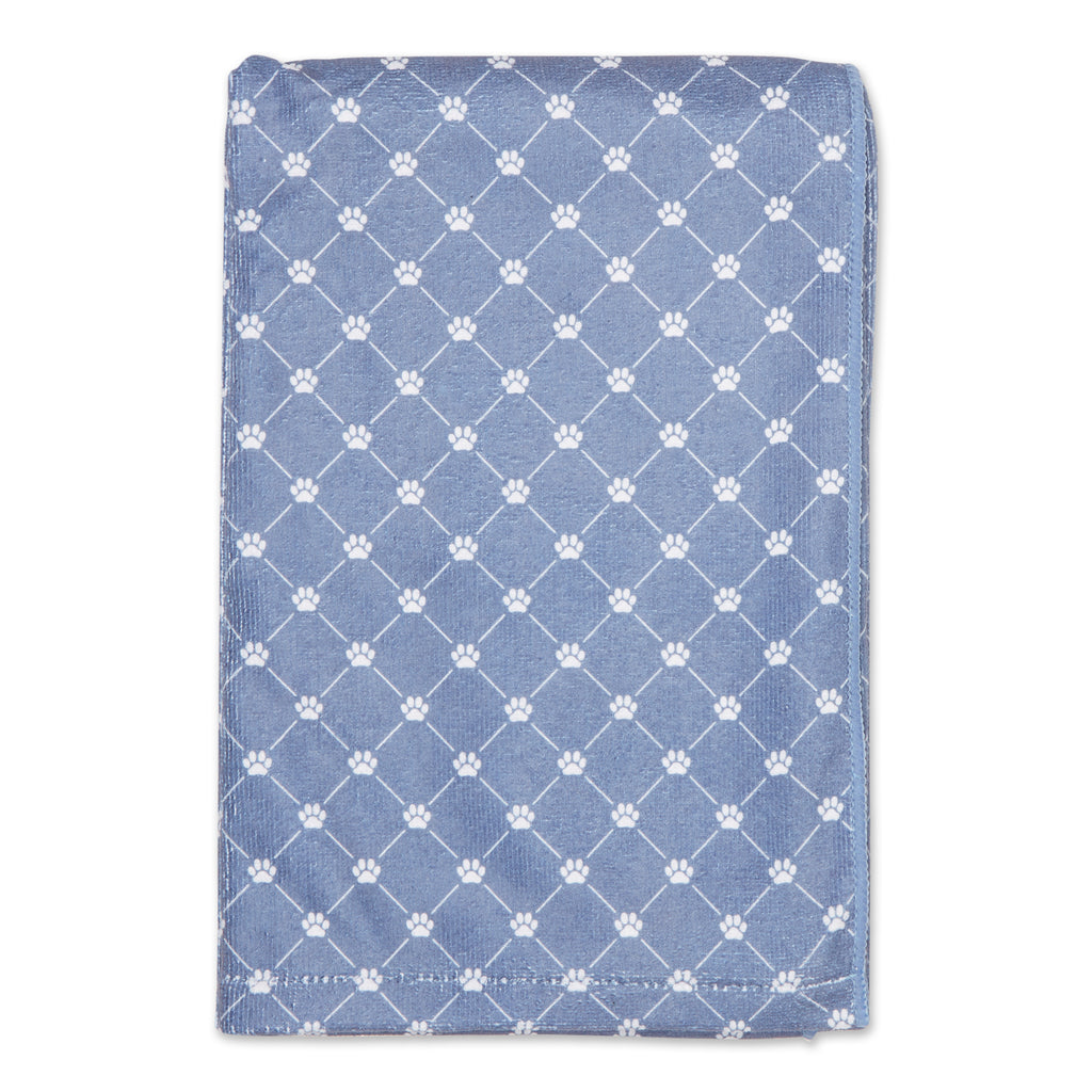 Stonewash Blue Printed Trellis Paw Pet Towel