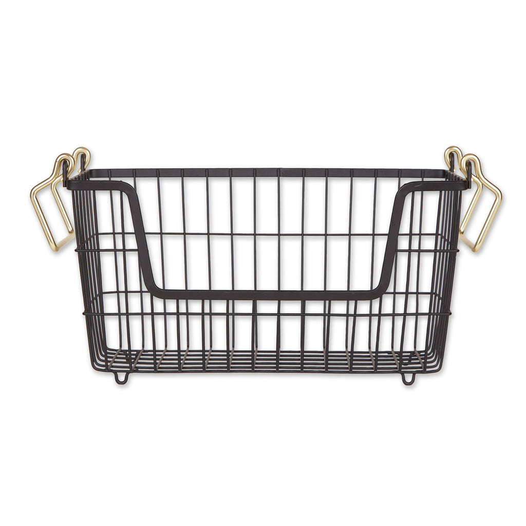 Metal Basket Black/Gold Handles Rectangle Small 13X6X7