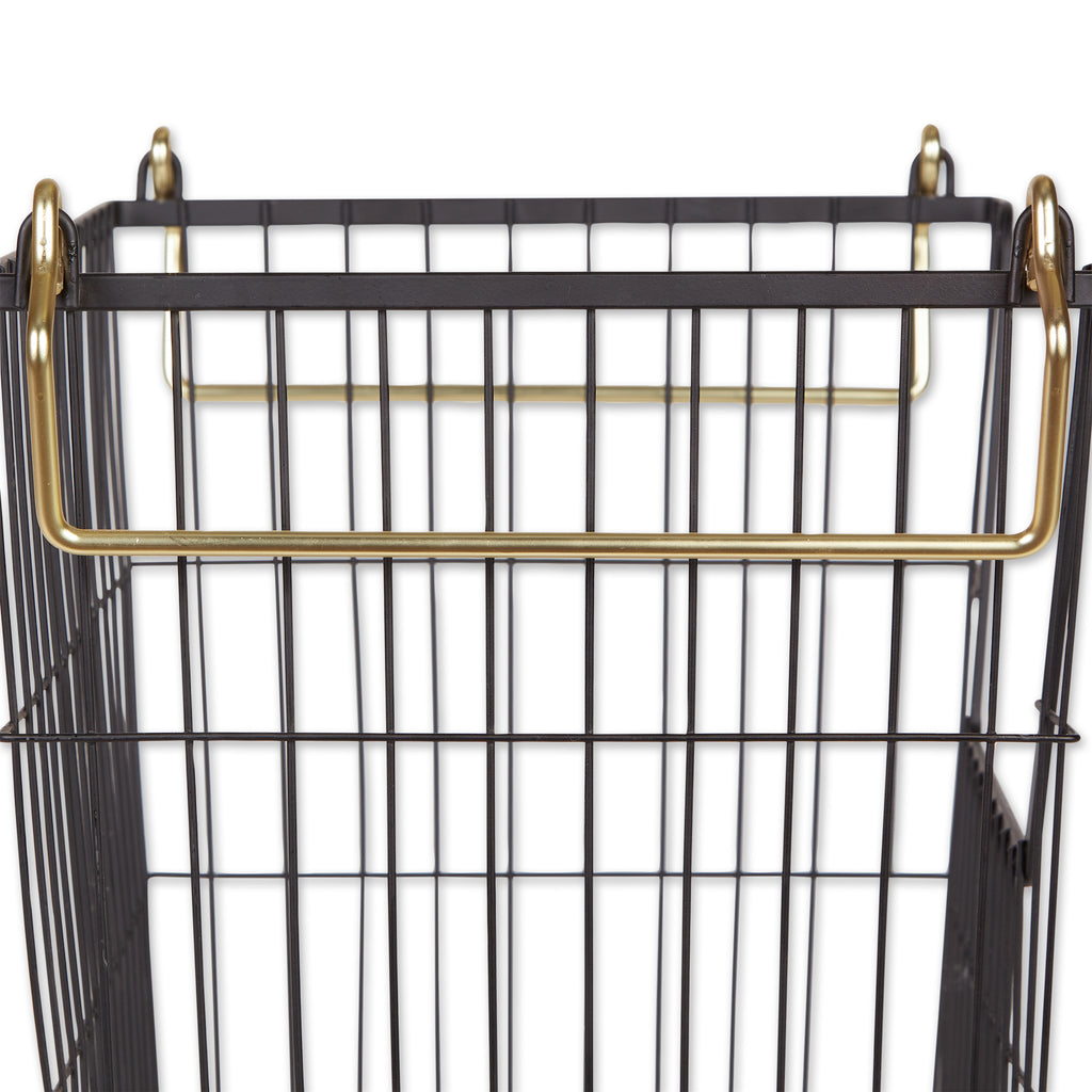 Metal Basket Black/Gold Handles Rectangle Large 13X10X11
