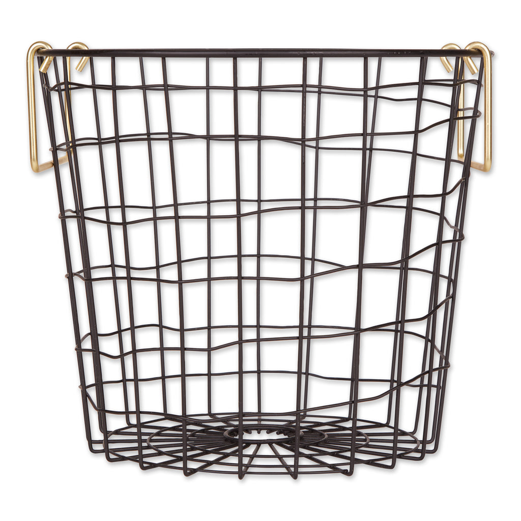 Metal Basket Black/Gold Handles Round Small 12X12X10