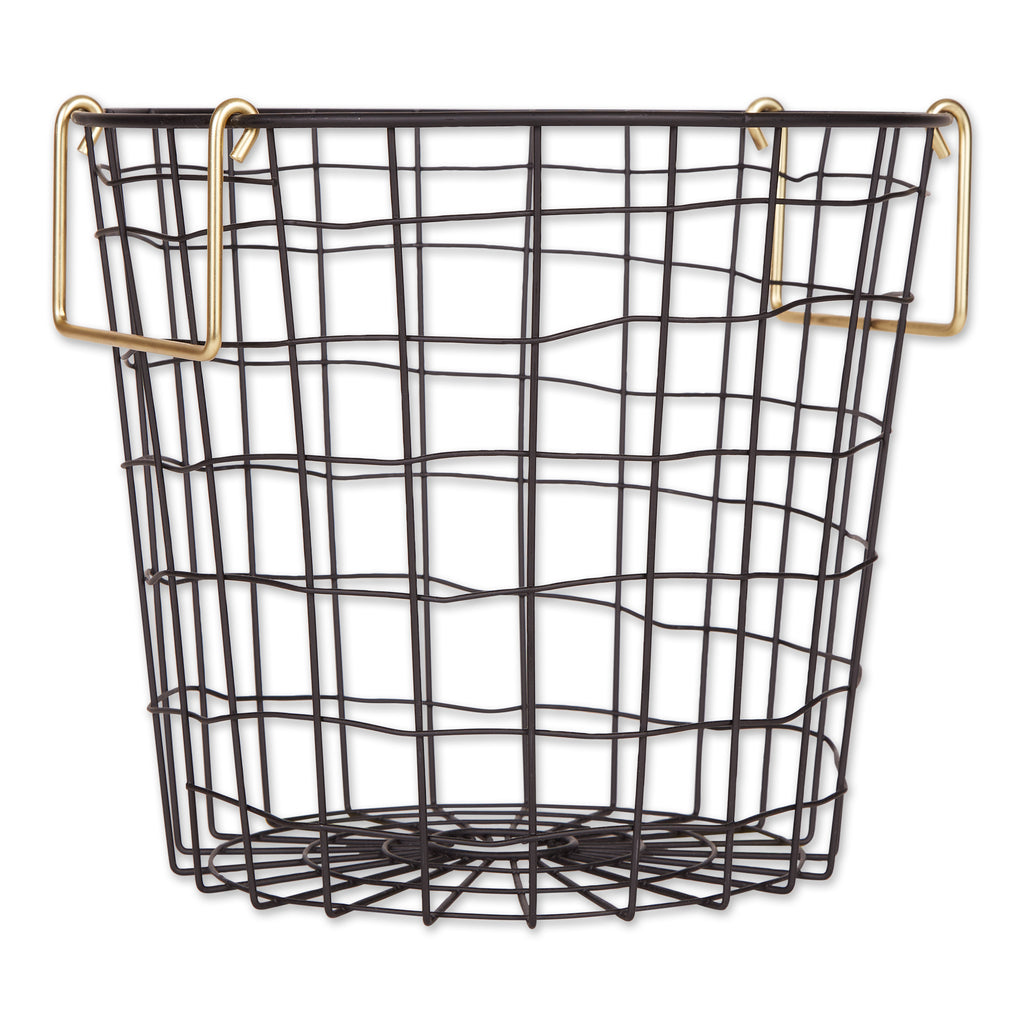 Metal Basket Black/Gold Handles Round Small 12X12X10