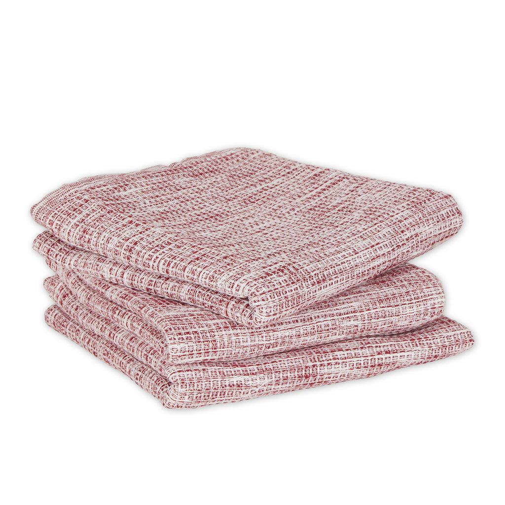 Barn Red And Off-White Tonal Recycled Cotton Waffle Dishtowel Set of 3