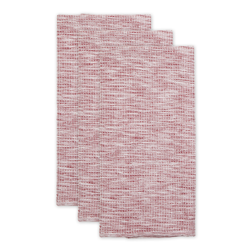 Barn Red And Off-White Tonal Recycled Cotton Waffle Dishtowel Set of 3