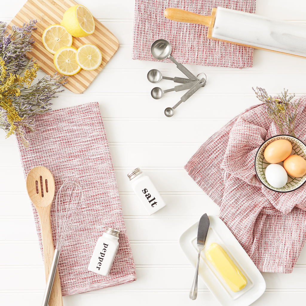 Barn Red And Off-White Tonal Recycled Cotton Waffle Dishtowel Set of 3