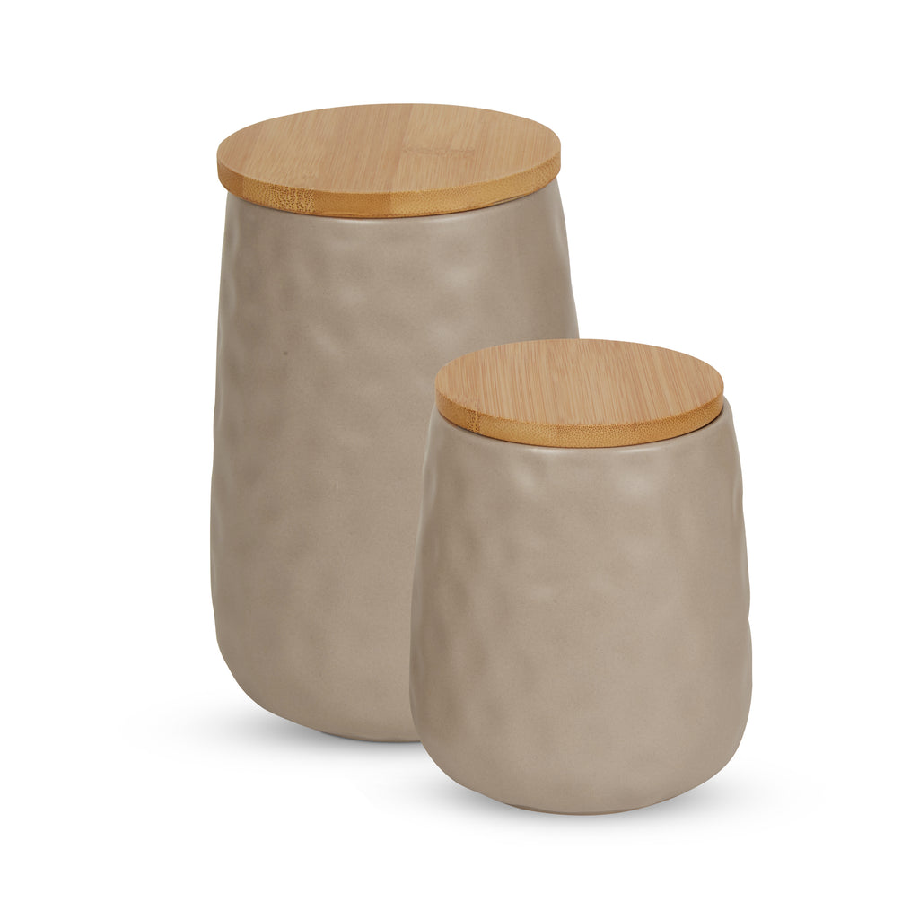 Stone Matte Dimple Texture Ceramic Canister Set of 2