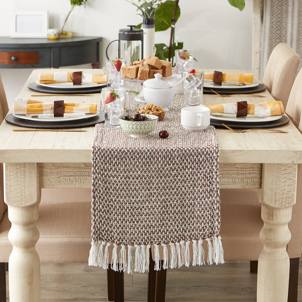 Bark Brown Woven Table Runner 15X72