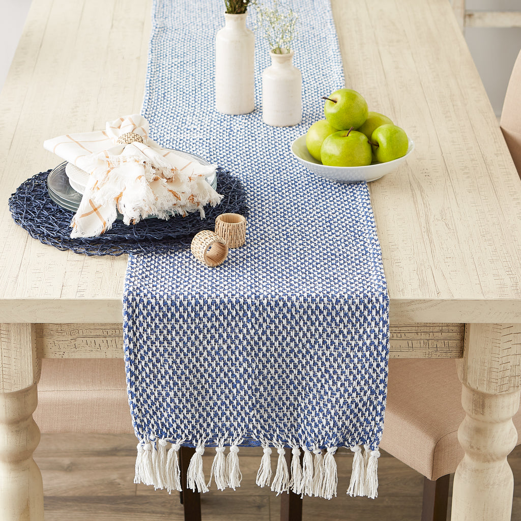 Nautical Blue Woven Table Runner 15X108