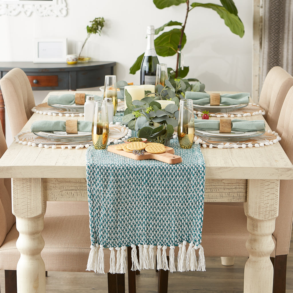 Teal Woven Table Runner 15X72