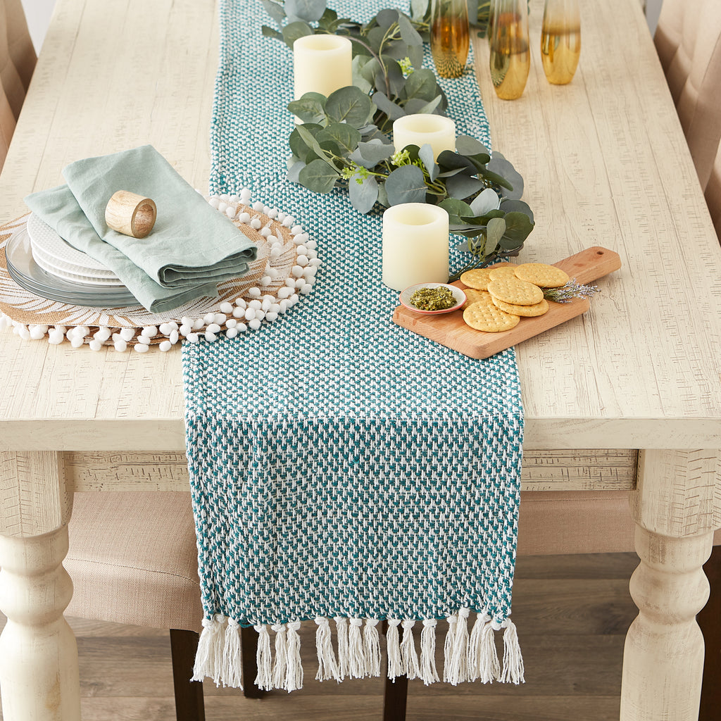 Teal Woven Table Runner 15X108