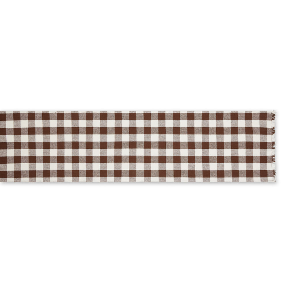 Bark Brown Heavyweight Check Fringed Table Runner 14x108