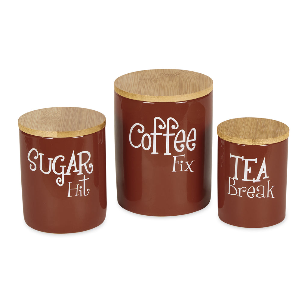 Cinnamon Coffee/Sugar/Tea Ceramic Canister Set of 3