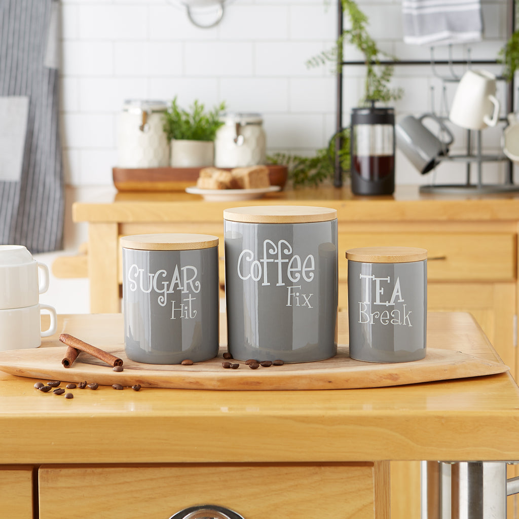 Gray Coffee/Sugar/Tea Ceramic Canister Set of 3