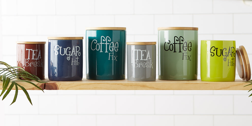Teal Coffee/Sugar/Tea Ceramic Canister Set of 3