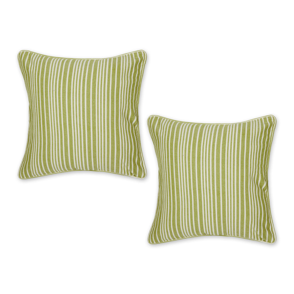 Avocado Chambray Stripe Recycled Cotton Pillow Cover 18x18 Set of 2