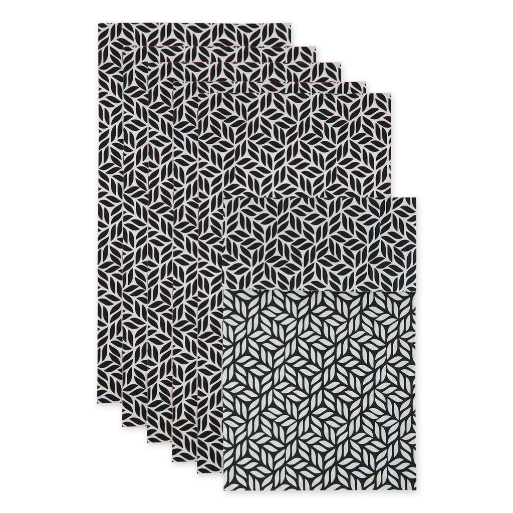 Black Abstract Leaf Print Fridge Liner Set of 6