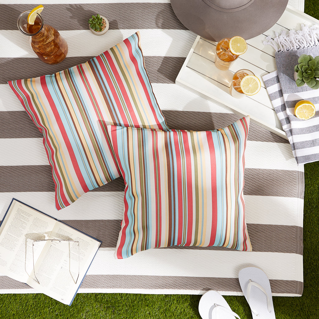 Summer Stripe Outdoor Pillow Cover 18x18 Set of 2