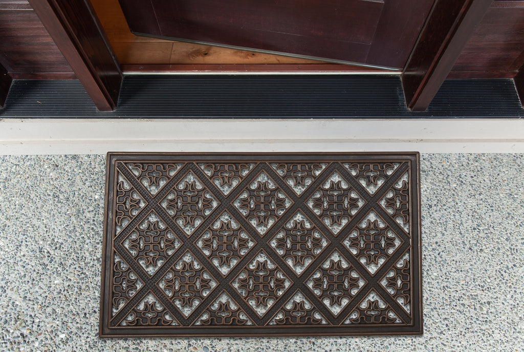 Brown Painted Diamond Lattice Grid Rubber Doormat