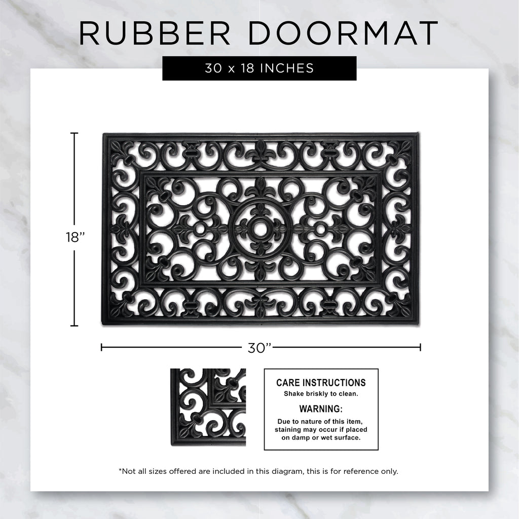 Silver Painted Welcome Scroll Border Rubber Doormat