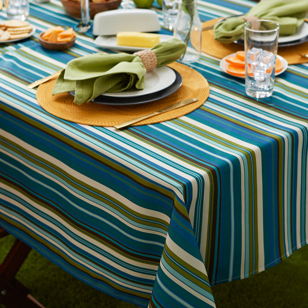 Beachy Stripe Print Outdoor Tablecloth With Zipper 60 Round