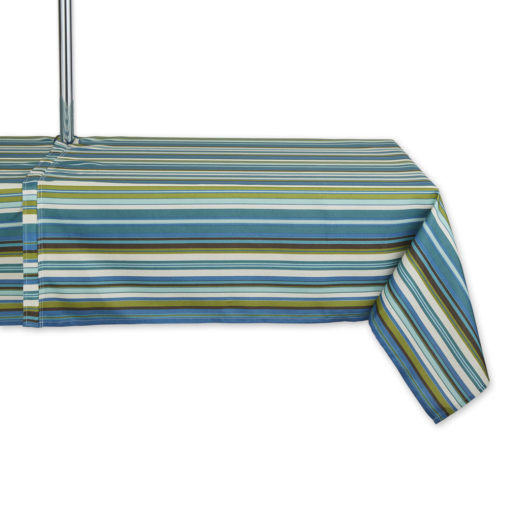 Beachy Stripe Print Outdoor Tablecloth With Zipper 60x84