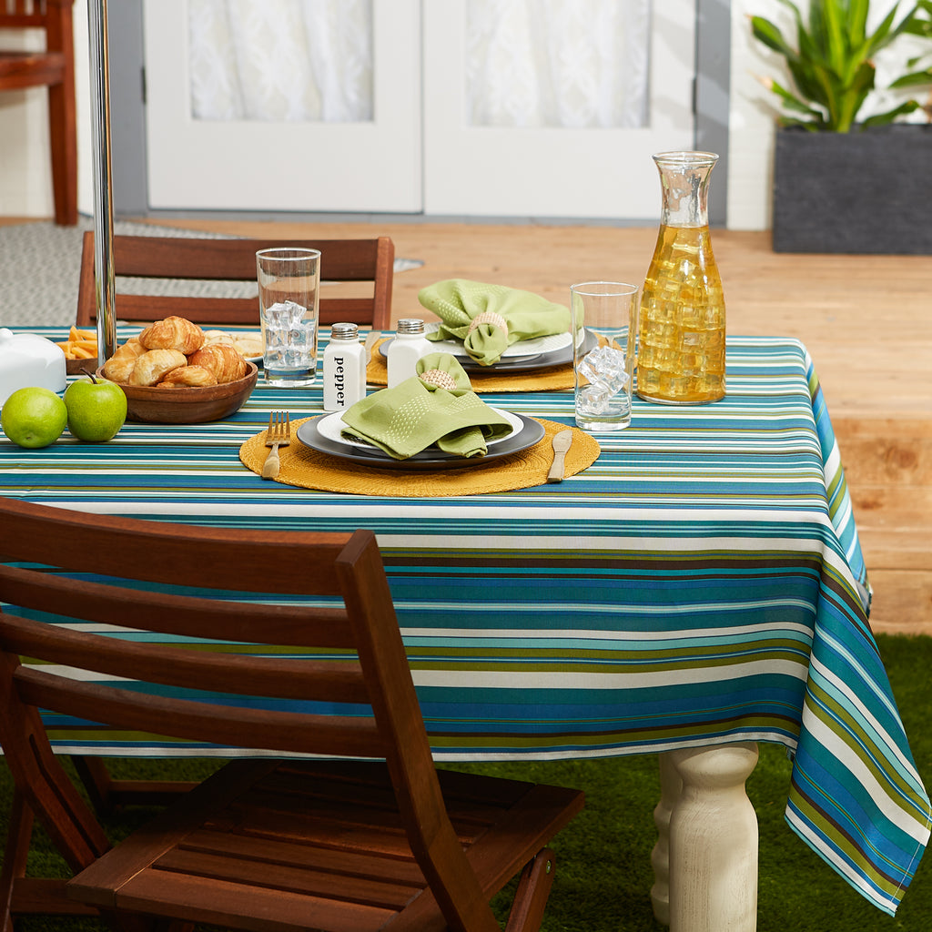 Beachy Stripe Print Outdoor Tablecloth With Zipper 60x120