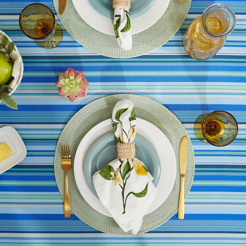 Blue Ocean Stripe Print Outdoor Tablecloth With Zipper 60x120