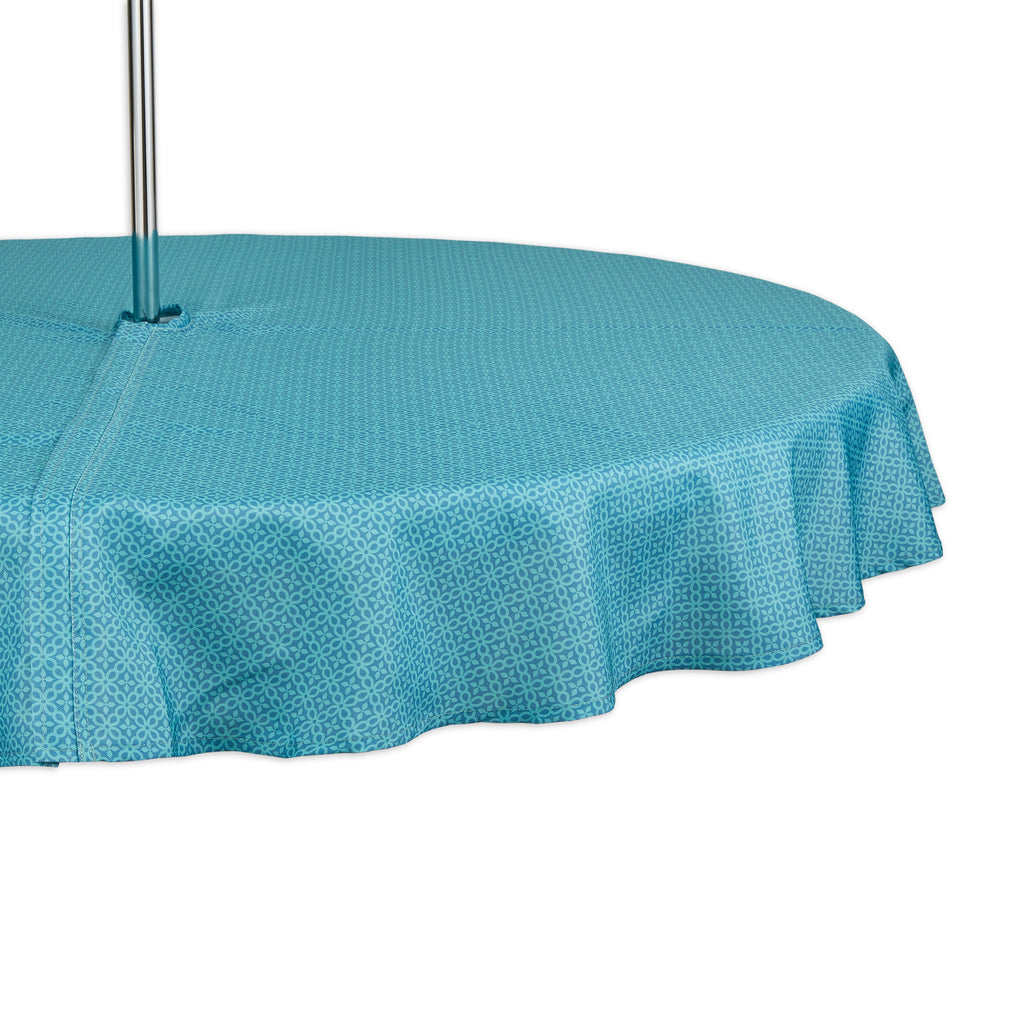 Storm Blue Tonal Lattice Print Outdoor Tablecloth With Zipper 60 Round