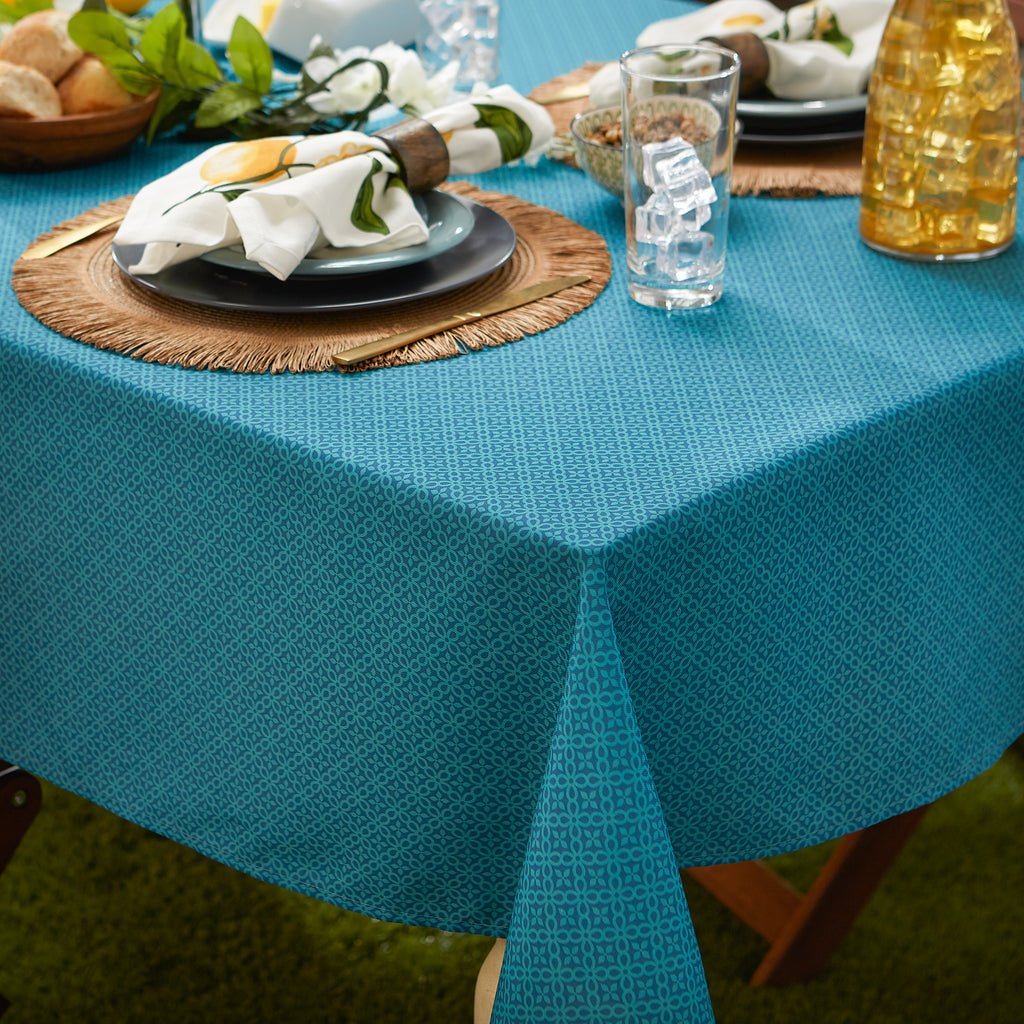 Storm Blue Tonal Lattice Print Outdoor Tablecloth With Zipper 60 Round