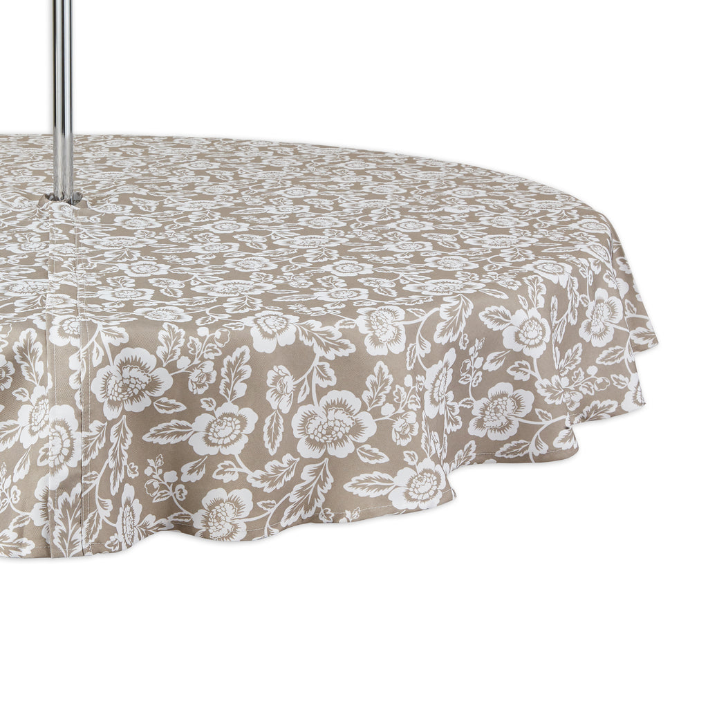 Stone Floral Print Outdoor Tablecloth With Zipper 60 Round