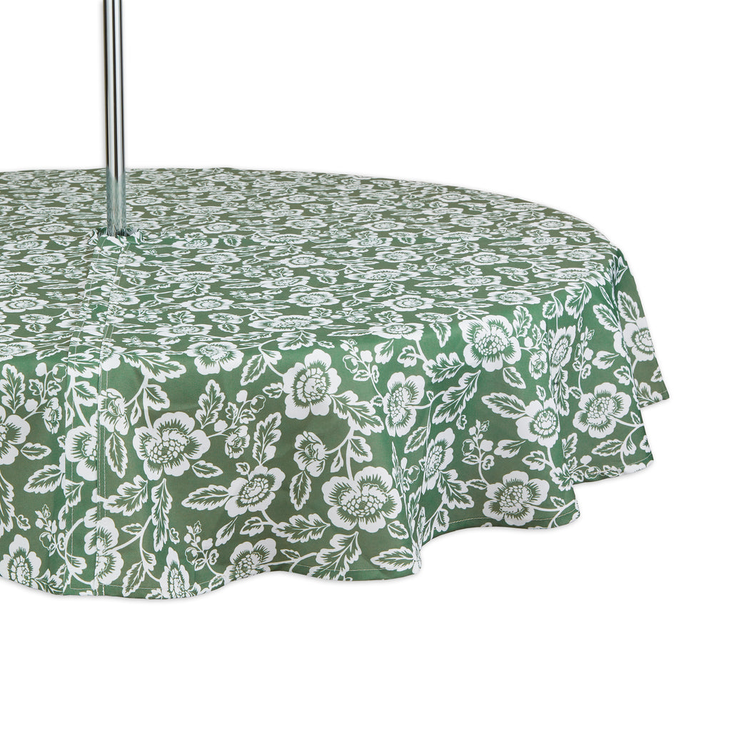 Artichoke Green Floral Print Outdoor Tablecloth With Zipper 60 Round