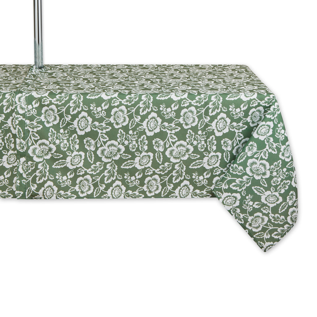 Artichoke Green Floral Print Outdoor Tablecloth With Zipper 60x84