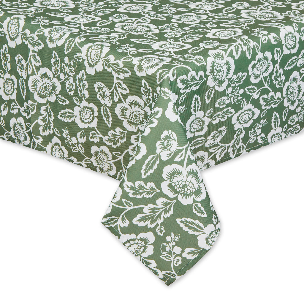 Artichoke Green Floral Print Outdoor Tablecloth With Zipper 60x84