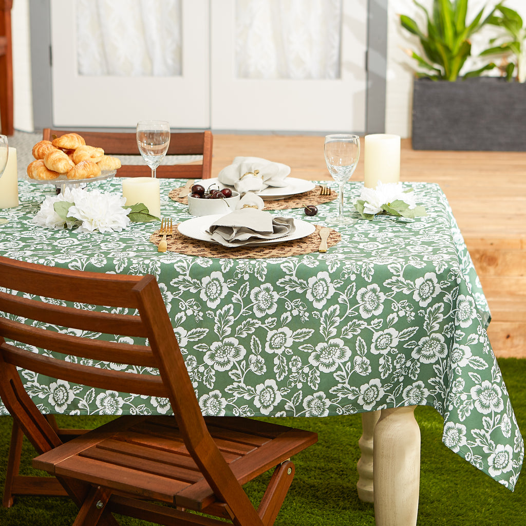 Artichoke Green Floral Print Outdoor Tablecloth 60 Round