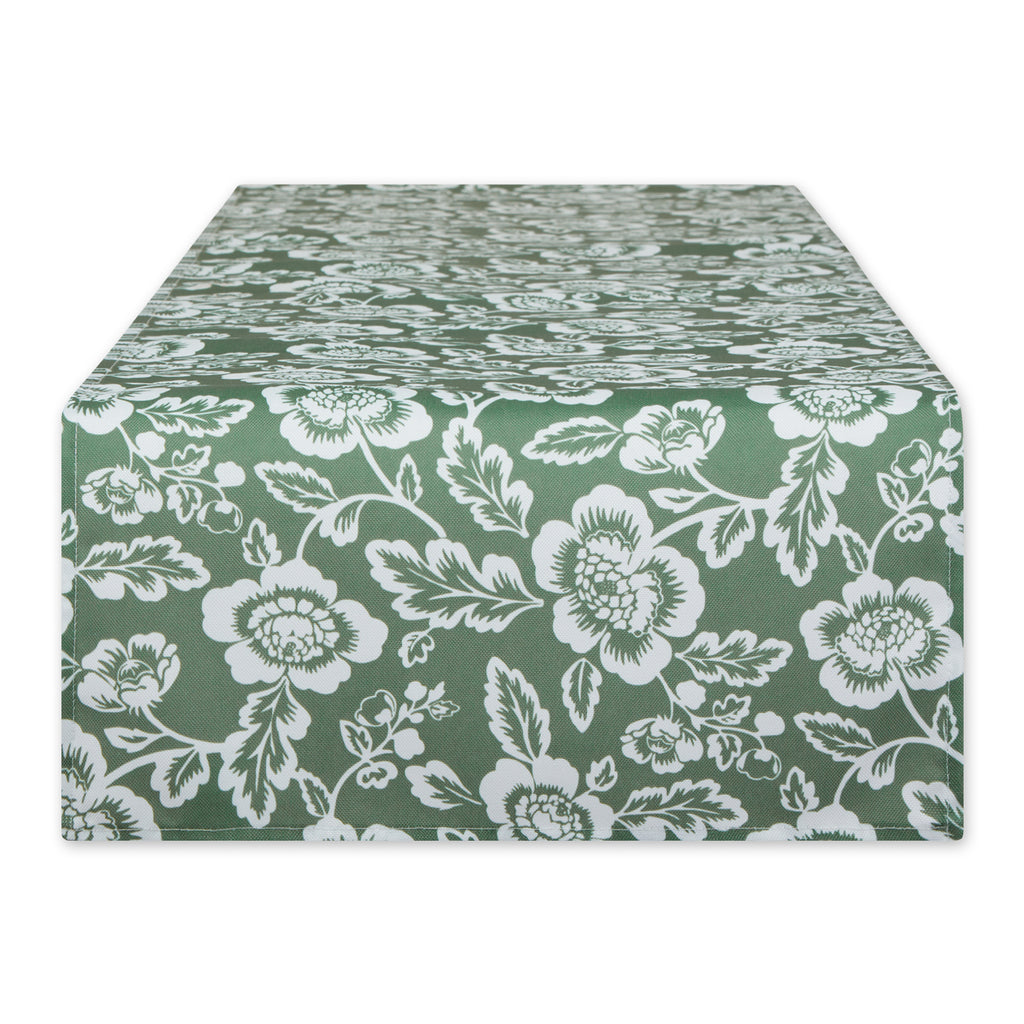 Artichoke Green  Floral Print Outdoor Table Runner 14x72