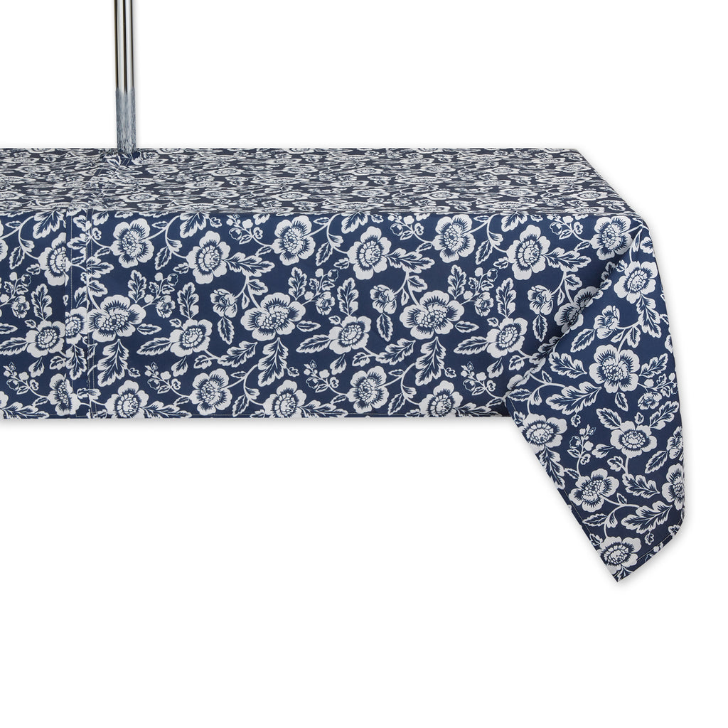 Nautical Blue Floral Print Outdoor Tablecloth With Zipper 60x120