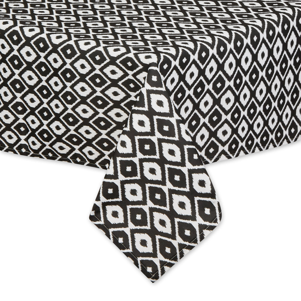 Black Ikat Outdoor Tablecloth With Zipper 60x84