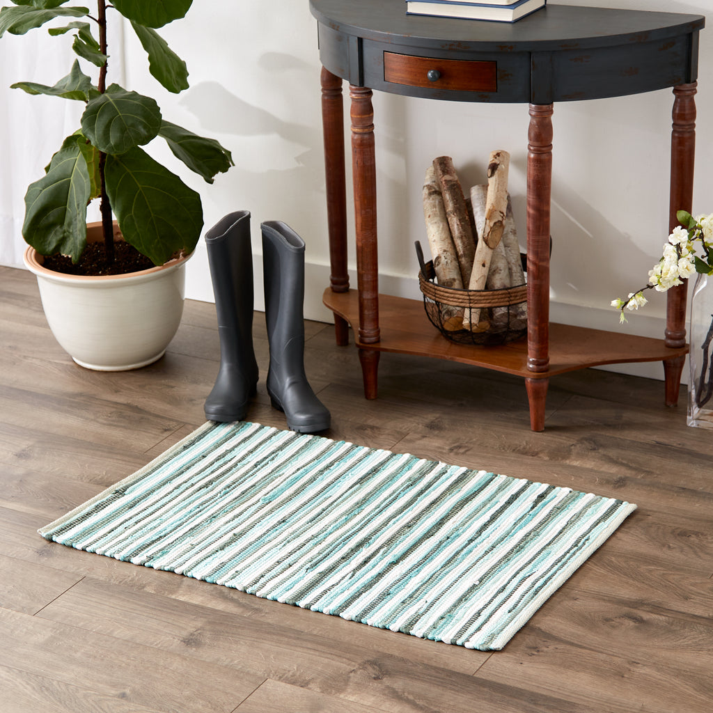 Aqua Slim Stripe Cotton Chindi Rug 2x3Ft