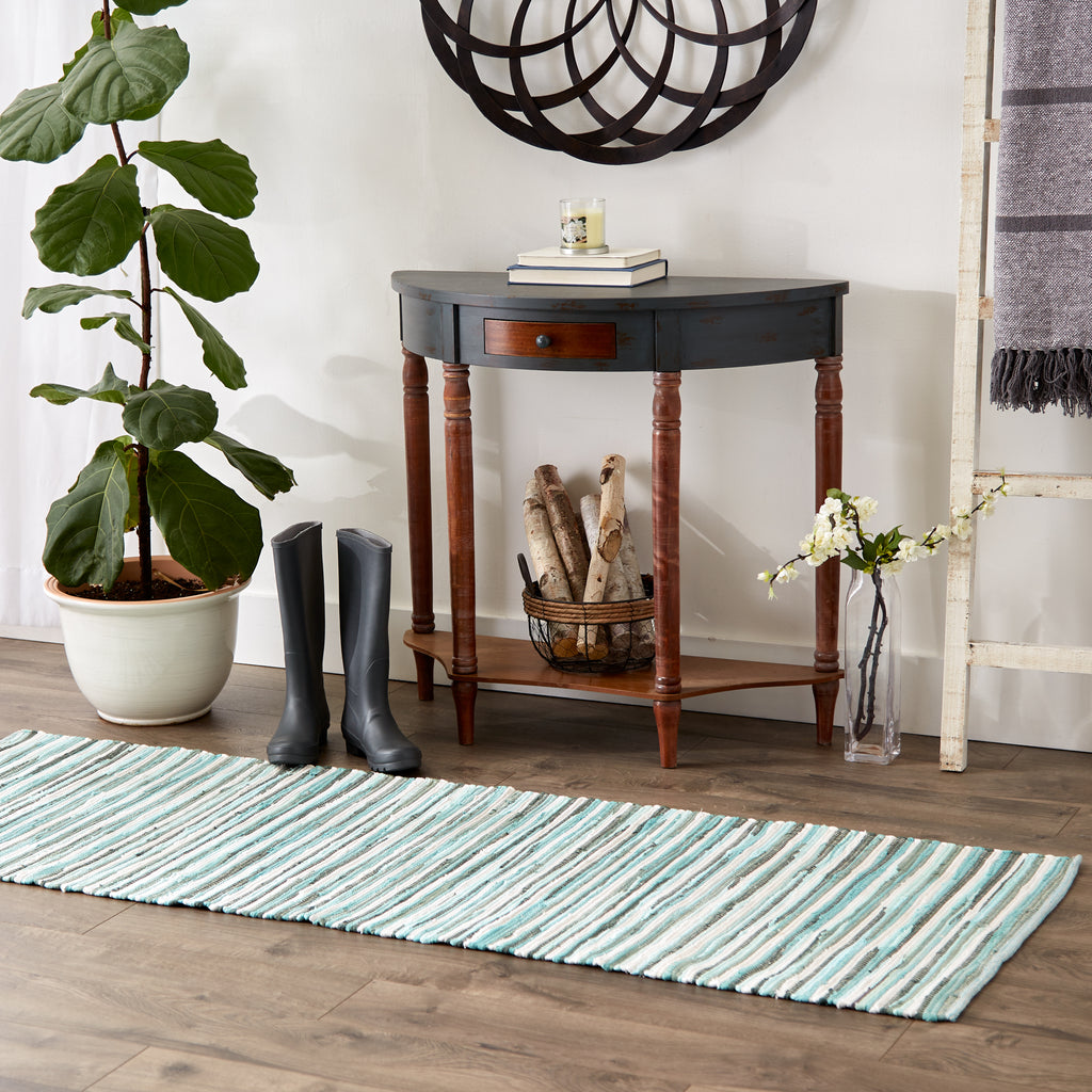 Aqua Slim Stripe Cotton Chindi Rug 2Ft 3Inx6Ft