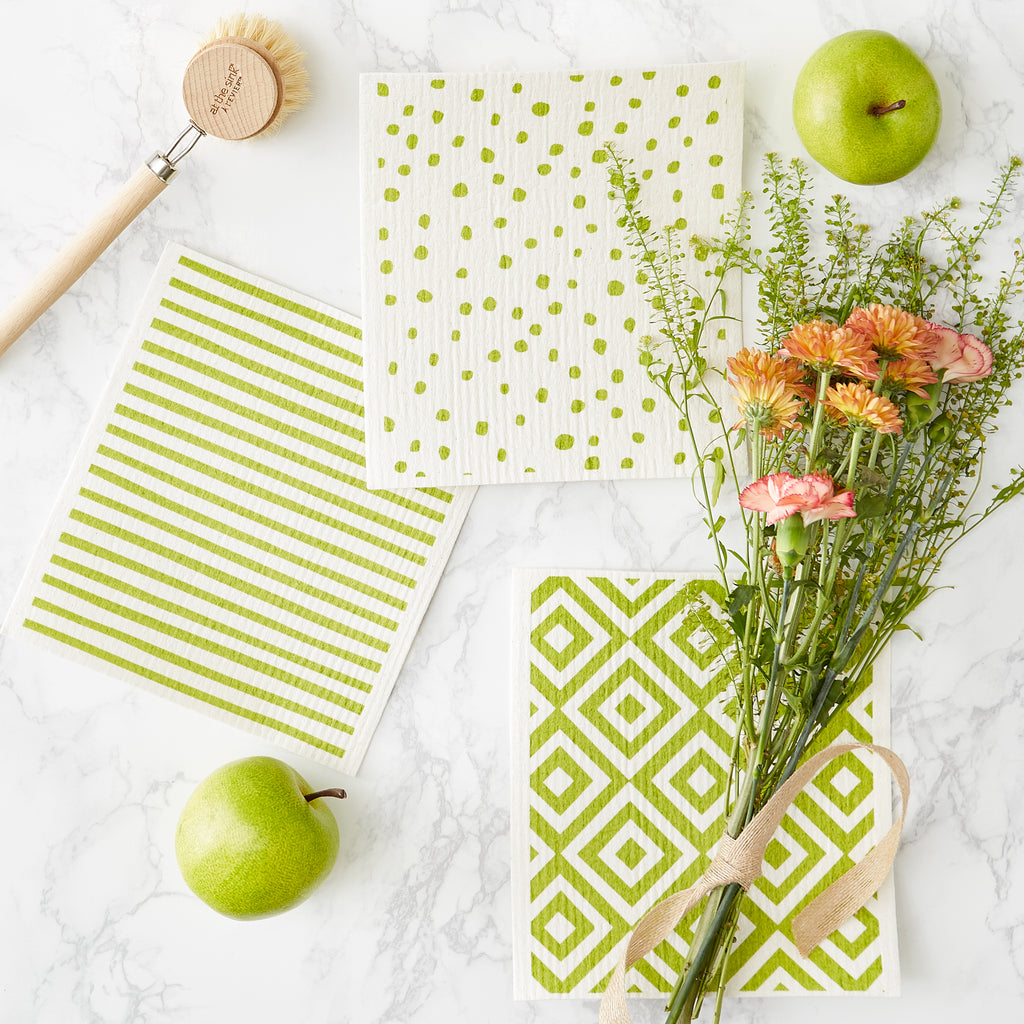 Avocado & White Swedish Dishcloth Set of 3