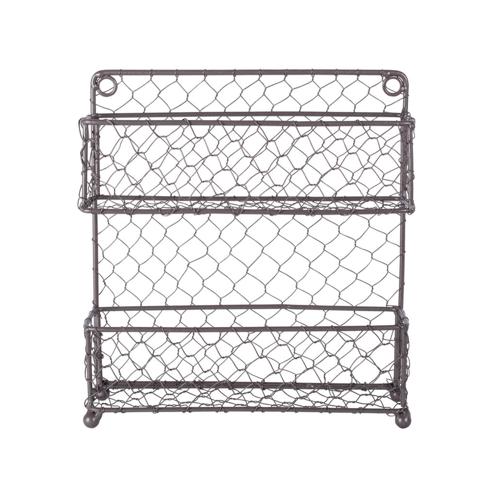 Vintage Grey 2 Tier Chicken Wire Spice Rack