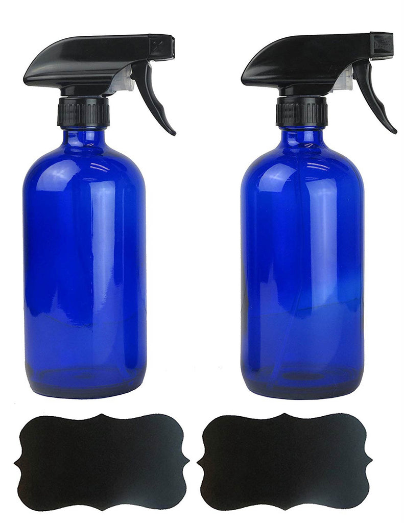 16oz Cobalt Blue Glass Bottle Set/ 2 With Labels