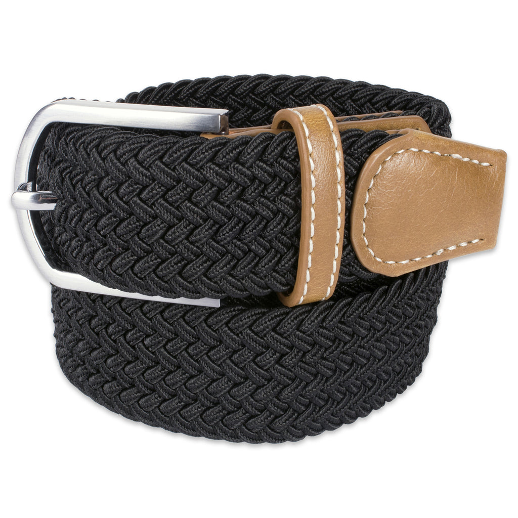 Mens Braided Elastic Woven Belt Black L
