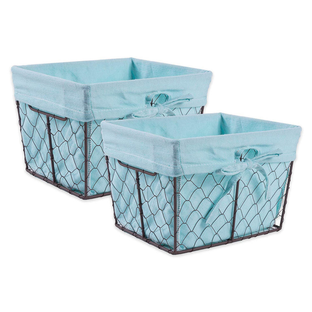 Medium Rustic Bronze Chicken Wire Aqua Liner Basket Set/2
