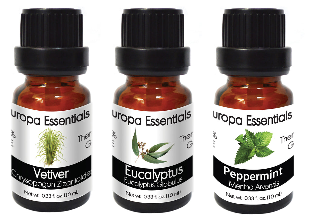 Top 3 Europa Essential Oils -  Vetiver, Eucalyptus, Peppermint